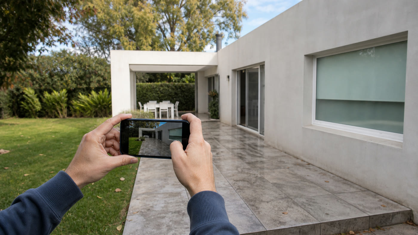 Persona tomando fotos para cotizar limpieza exterior